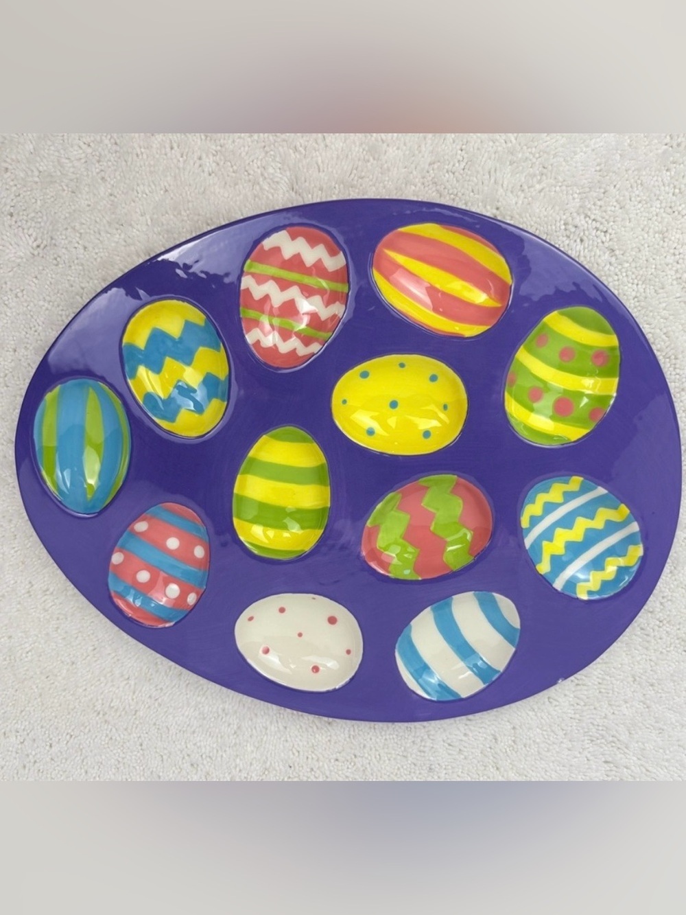 Michaels Deviled Easter Egg Platter with Purple Border and Egg Indentions